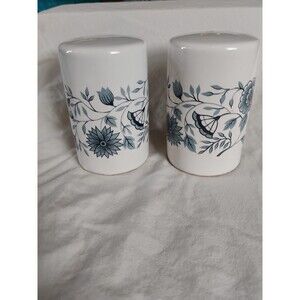 Vintage White And Blue Floral Ceramic Salt And Pepper Shakers Cylindrical